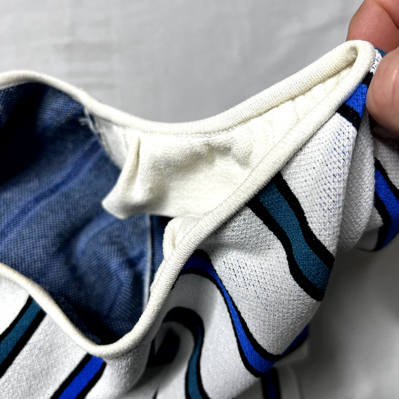 Ann Taylor Womens XL Blouse White Blue Green Stripe Off The Shoulder Boho Casual - Picture 9 of 11